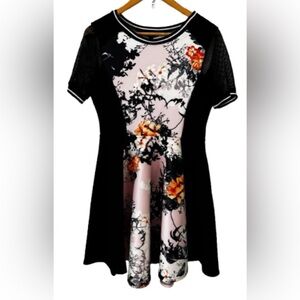 Mandi blk & pnk flrl scuba sktr drss w mesh shrt slvs SZ 14 blokecore whimsigoth